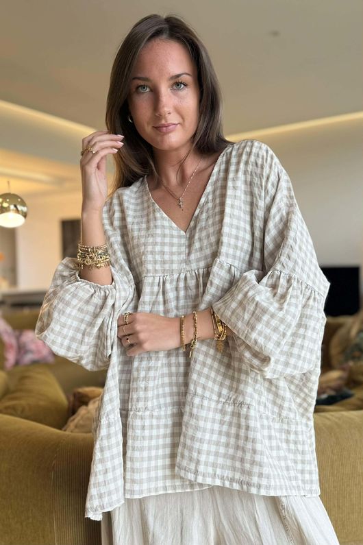 Nonni Gingham Artist Smock Stone